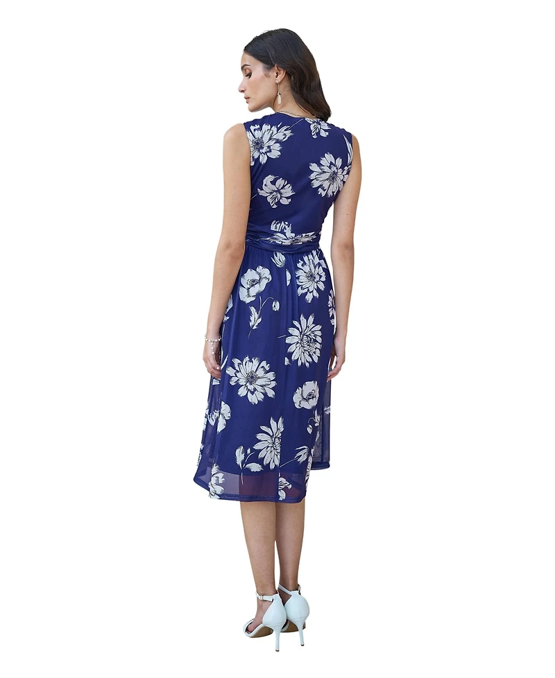 Yumi Women's Floral Print Stretch Mesh Dress