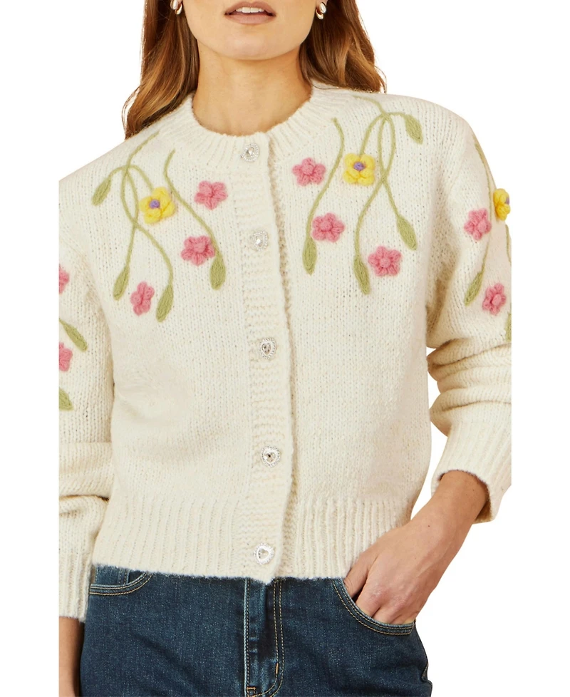 Yumi Women's Hand Embroidered Flower Cardigan