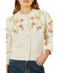 Yumi Women's Hand Embroidered Flower Cardigan