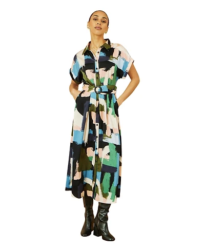 Yumi Women's Brushstroke Print Relaxed Shirt Dress
