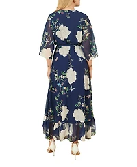 Yumi Women's Bird And Floral Print Midi Wrap Dress