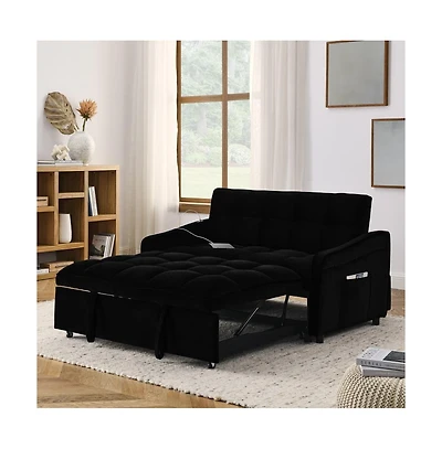 Velvet Loveseat Sleeper Sofa Bed with Usb & Type-c Charging, Adjustable Backrest, Pull-Out for Small Spaces-Maison Boucle