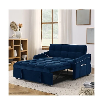 Velvet Loveseat Sleeper Sofa Bed with Usb & Type-c Charging, Adjustable Backrest, Pull-Out for Small Spaces-Maison Boucle