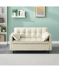 Maison Boucle Corduroy Loveseat Sofa Bed with Adjustable Backrest, Pull-Out Tufted Sleeper Couch for Small Spaces, Dorms, Apartments-Maison
