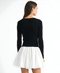 Modenaire Women's Ribbed Long-Sleeve Fit-and-Flare Mini Dress