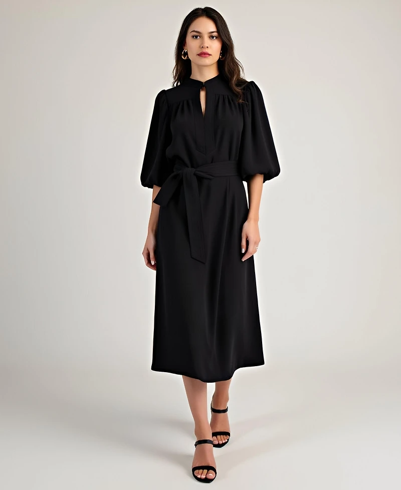 Modenaire Women's Belted Puff Sleeve Midi Dress