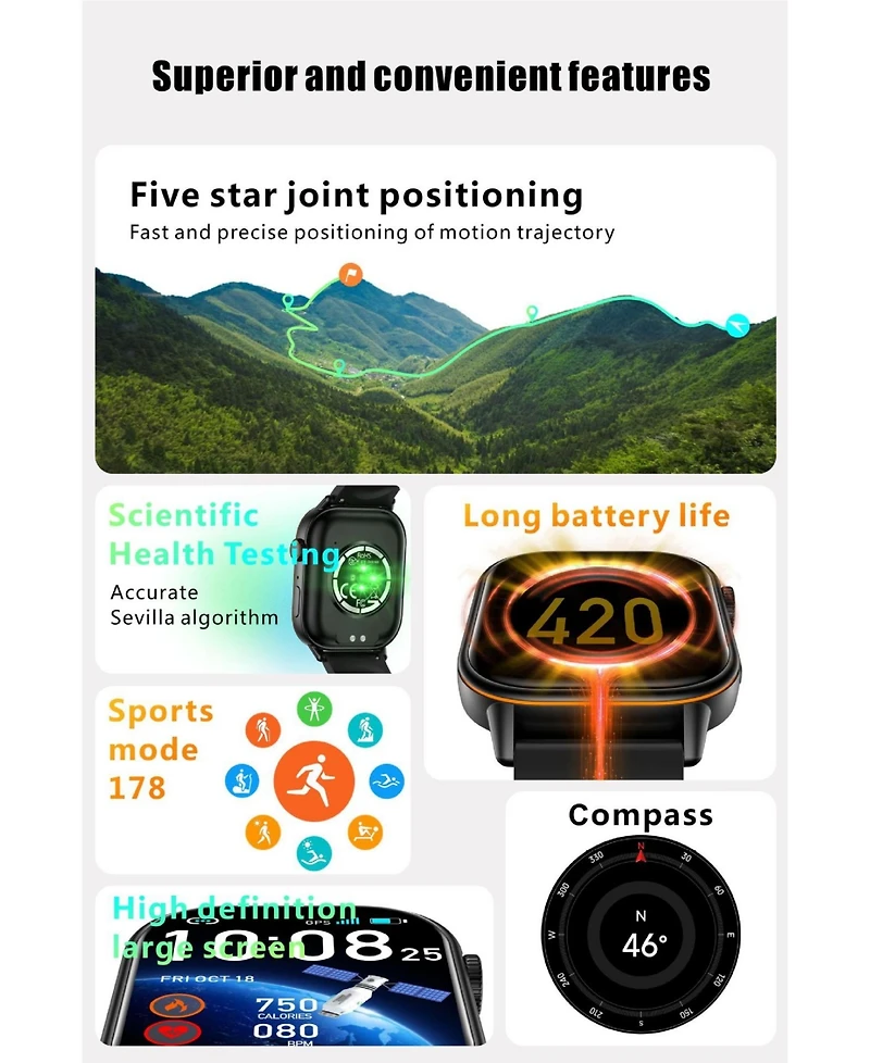 Ruxing Smart Smart watch Bluetooth Call Gps Multi System Positioning Sports Waterproof Health Monitor -Silver