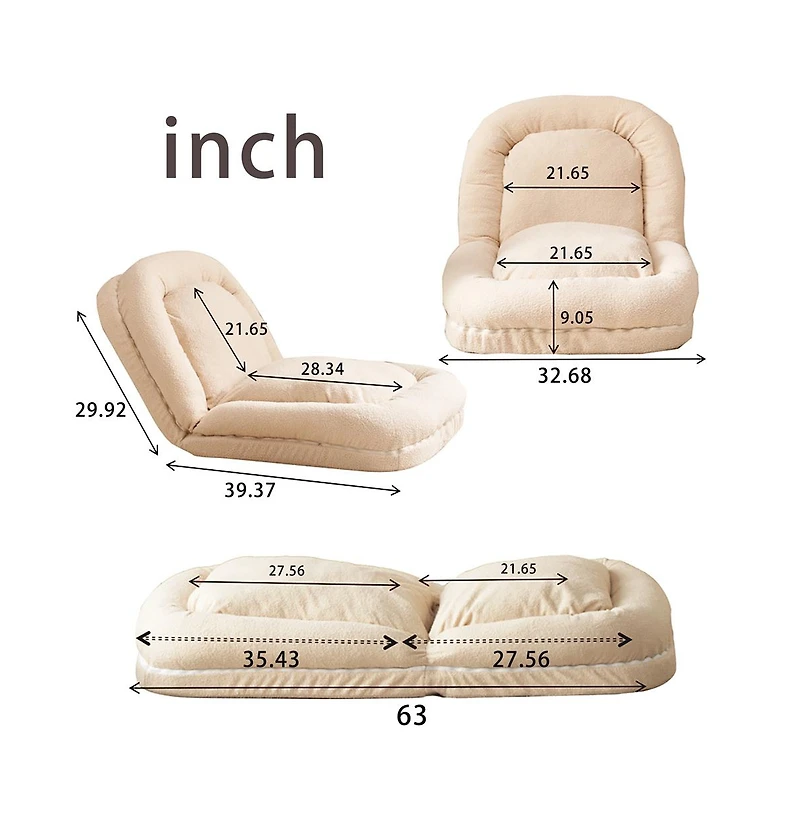 Cesicia Triple Fold-Down Sofa Adjustable Recliner with Thick Mattress for Multifunctional Use