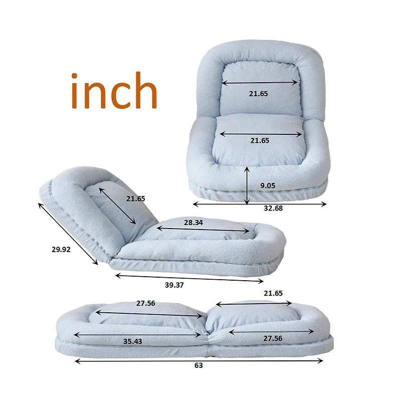 Cesicia Triple Fold-Down Sofa Adjustable Recliner with Thick Mattress for Multifunctional Use