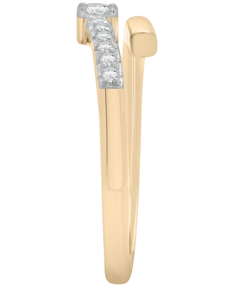 Wrapped Diamond Open Ring (1/6 ct. t.w.) in 10K Yellow Gold with White Rhodium