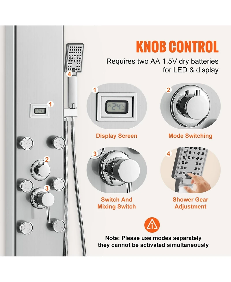 Rainsken Shower Panel System, Stainless Steel Wall-Mounted Shower Set 5 Shower Modes, 8 Massage Jets, 3-Setting Handheld Shower Head