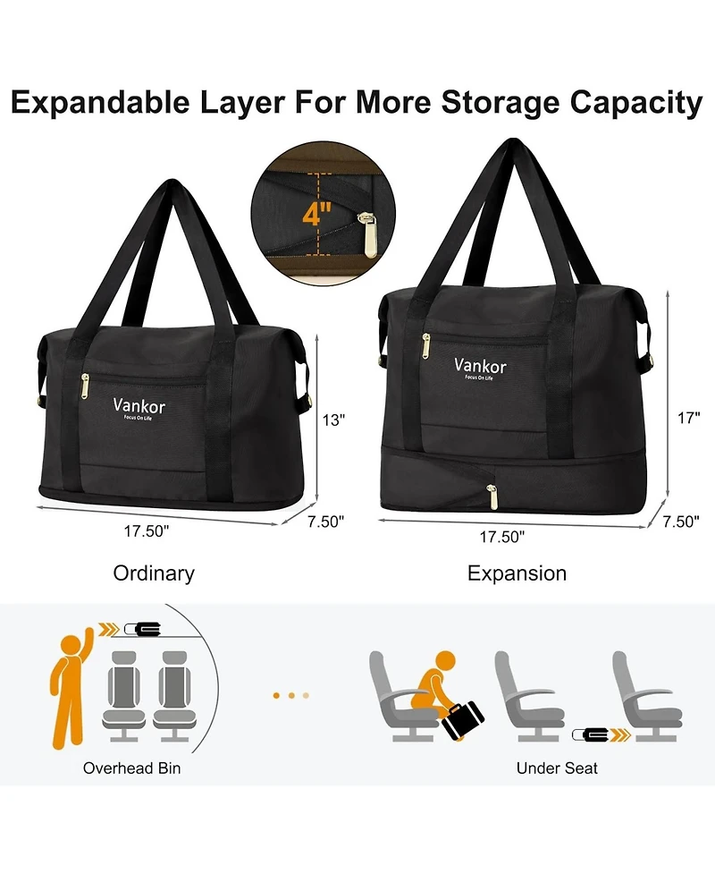 Expandable Travel Duffle Bag for Travel, Foldable Carry on Tote Bag Weekender Overnight Hosptital Bag for Men Women Lightweight Luggage Maternity Bag