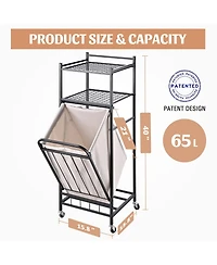 Tilt-Out Laundry Hamper 65 L, Shelf & Removable Liner, Cabinet Style, Black
