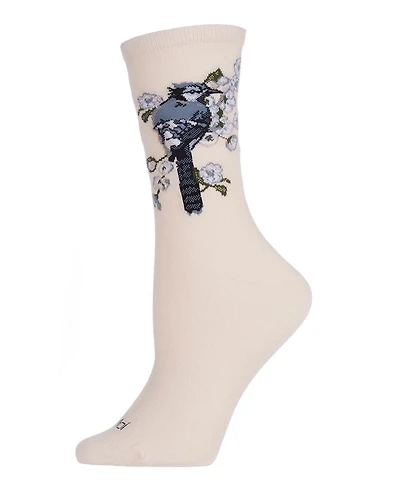MeMoi Women's Blue Bird Limited Edition Cotton Blend Crew Sock