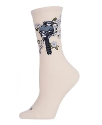 MeMoi Women's Blue Bird Limited Edition Cotton Blend Crew Sock