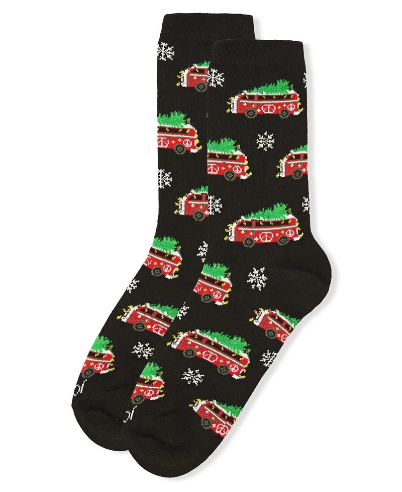 MeMoi Women's Holiday Bus Crew Socks