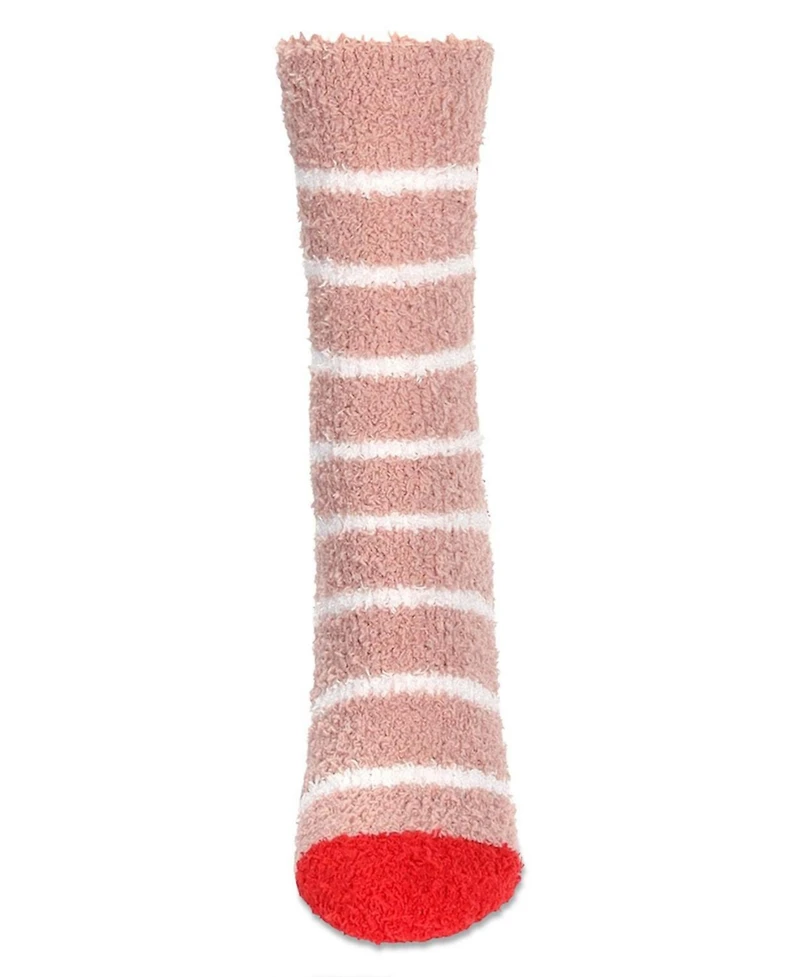 MeMoi Women's Striped Mushroom Embroidery Cozy Crew Socks