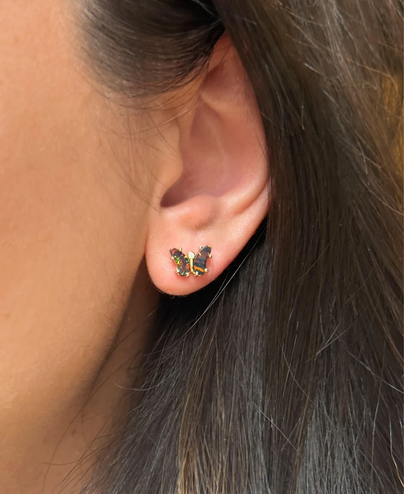 Kamaria Butterfly Earrings with Lab-Grown Opal 14k Gold Plated Sterling Silver
