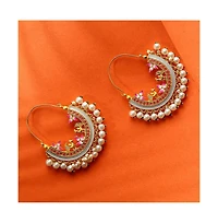 Sohi Women's Gold-Plated Stone Hoop Earrings