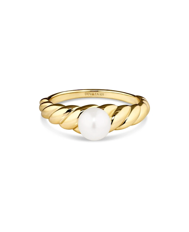 Devata Freshwater Pearl on Rope Ring Gold Plated Sterling Silver, 9