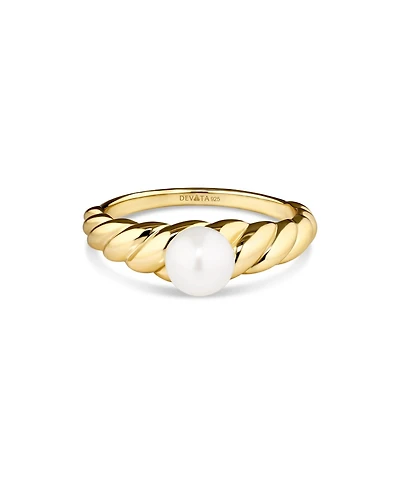 Devata Freshwater Pearl on Rope Ring Gold Plated Sterling Silver, 9