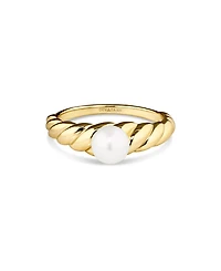 Devata Freshwater Pearl on Rope Ring Gold Plated Sterling Silver, 9
