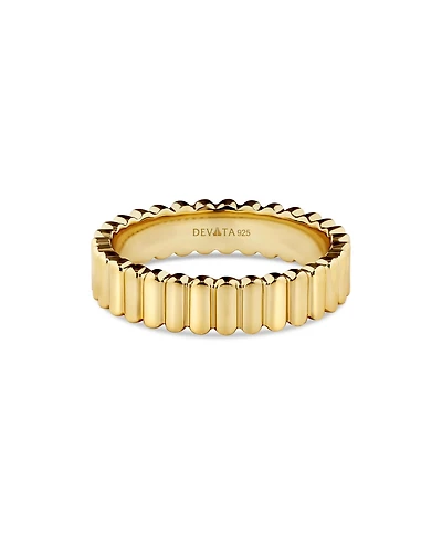 Devata Ribbed Band Ring Gold Plated Sterling Silver, 8