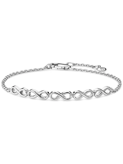 Devata Infinity Chain Bracelet in Rhodium Plated Sterling Silver, Adj 6.5/7.0/7.5 inch