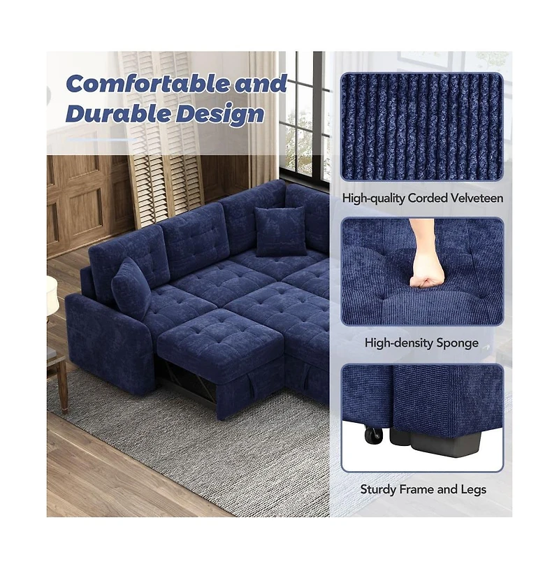 Maison Boucle 82.6" L-Shaped Pull Out Sleeper Sofa with Usb Ports, Power Outlets & Wheels, Modular Sectional Bed for Living Room