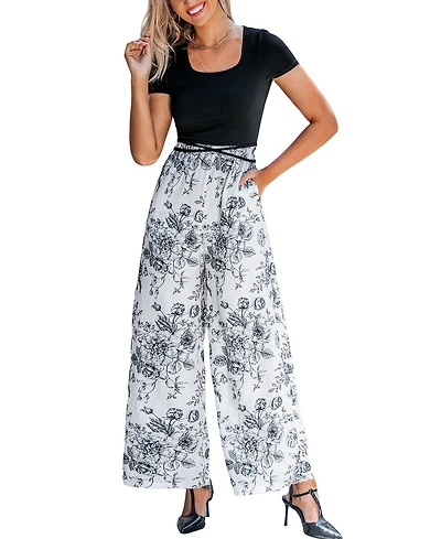 Cupshe Women's Floral Print Wide Leg Jumpsuit
