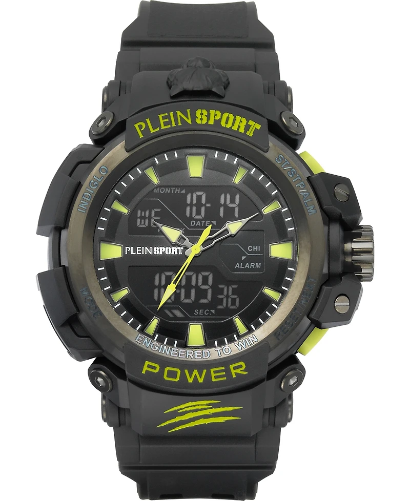 Plein Sport Mens Combat Digital Black Silicone Strap 50MM