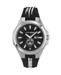 Plein Sport Mens Tigermaster 3 Hand Date Quartz Black Silicone Strap 47mm