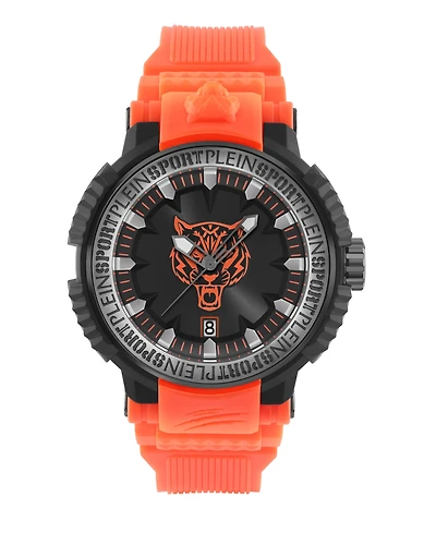 Plein Sport Mens Tiger Power 3 Hand Date Quartz Orange Silicone Strap 45MM