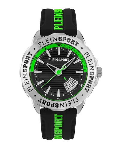 Plein Sport Mens Rampage 3 Hand Date Quartz Black Silicone Strap 44MM