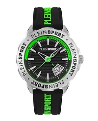 Plein Sport Mens Rampage 3 Hand Date Quartz Black Silicone Strap 44MM