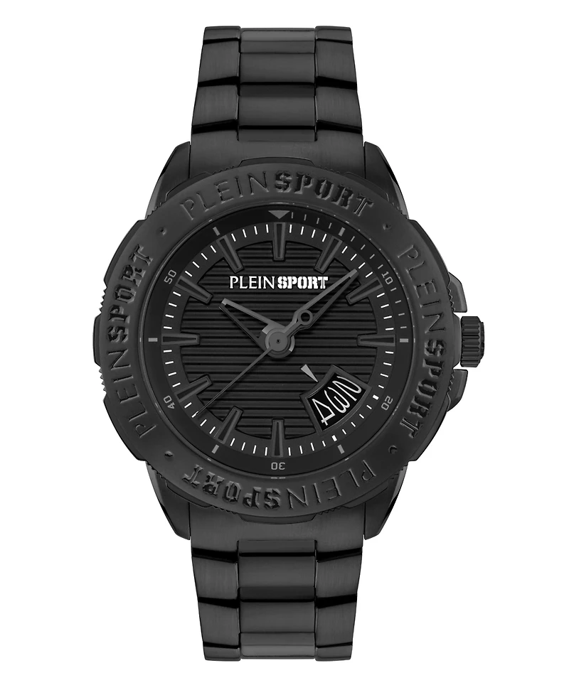 Plein Sport Mens Rampage 3 Hand Date Quartz Ip Black Bracelet 44MM