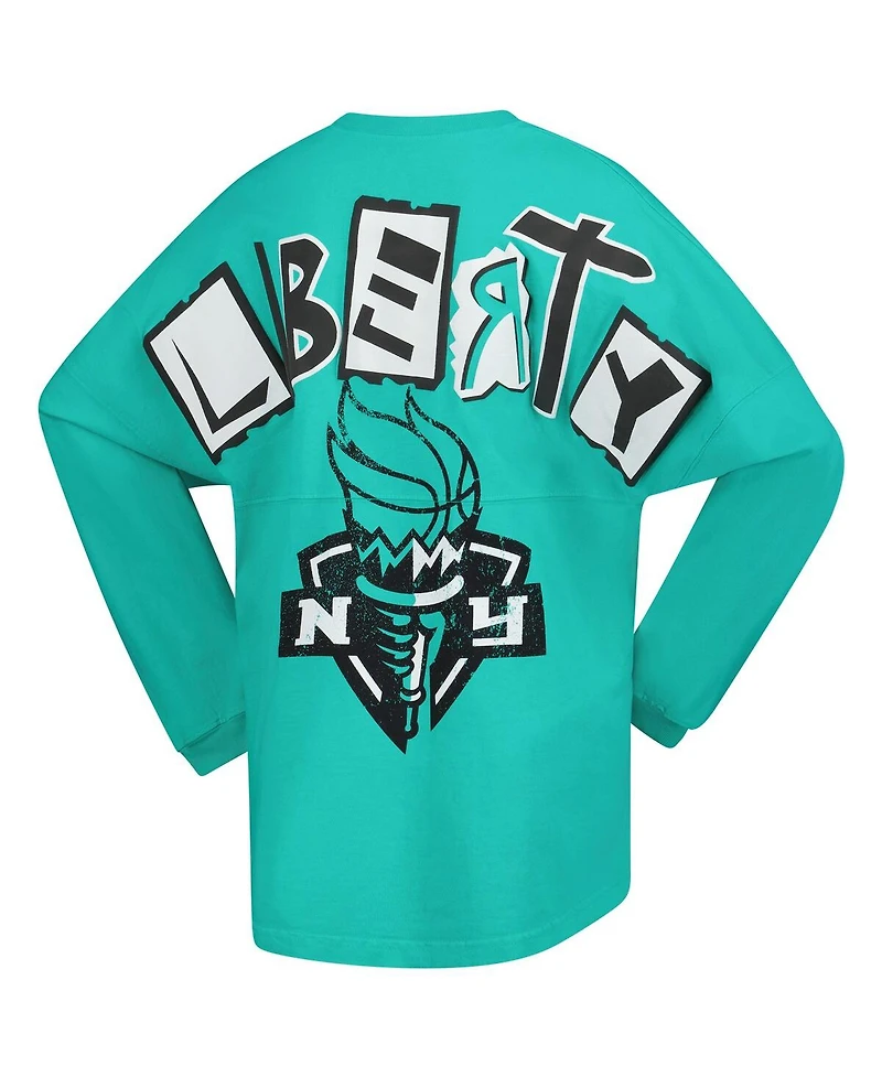 Spirit Jersey Women's Mint New York Liberty Patches Oversized Long Sleeve T-Shirt