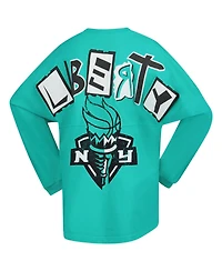 Spirit Jersey Women's Mint New York Liberty Patches Oversized Long Sleeve T-Shirt