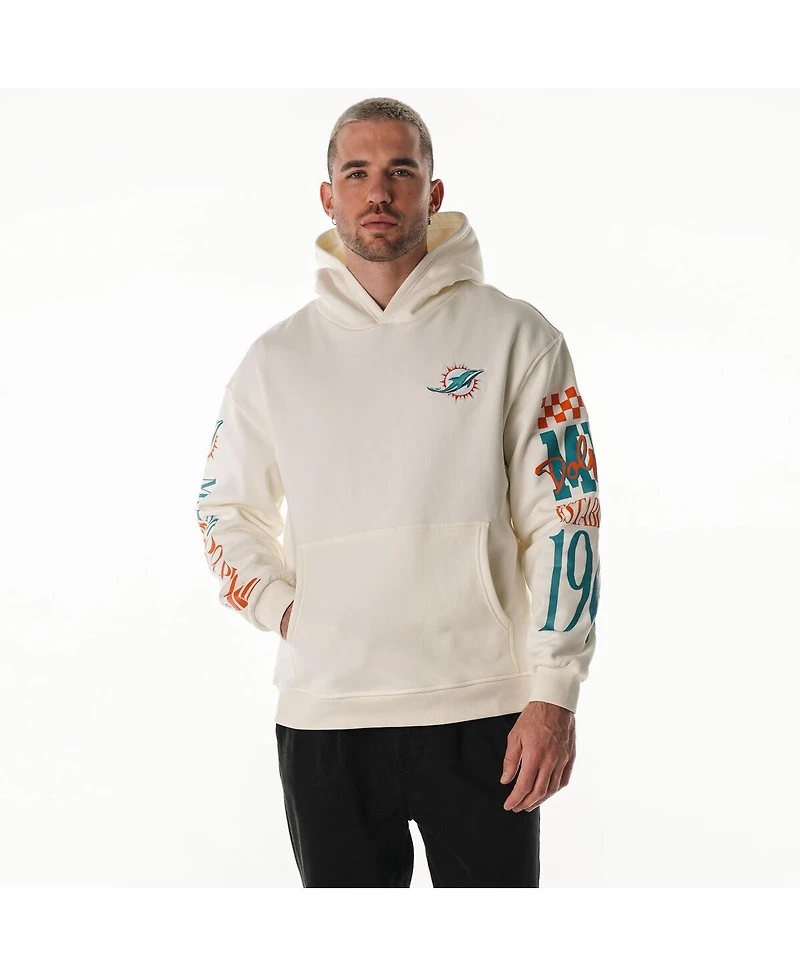 The Wild Collective Men's and Women's Cream Miami Dolphins Stacked Graphic Sleeve Fleece Hoodie