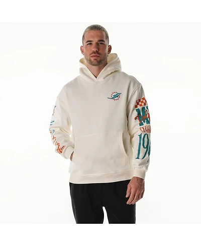The Wild Collective Men's and Women's Cream Miami Dolphins Stacked Graphic Sleeve Fleece Hoodie