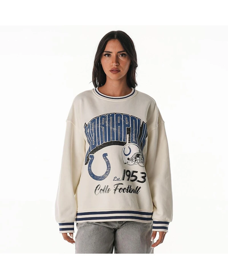 The Wild Collective Women's Cream Indianapolis Colts Oversized Vintage French Terry Sweatshirt