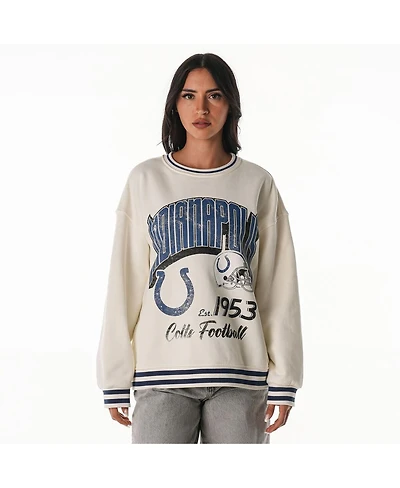 The Wild Collective Women's Cream Indianapolis Colts Oversized Vintage French Terry Sweatshirt