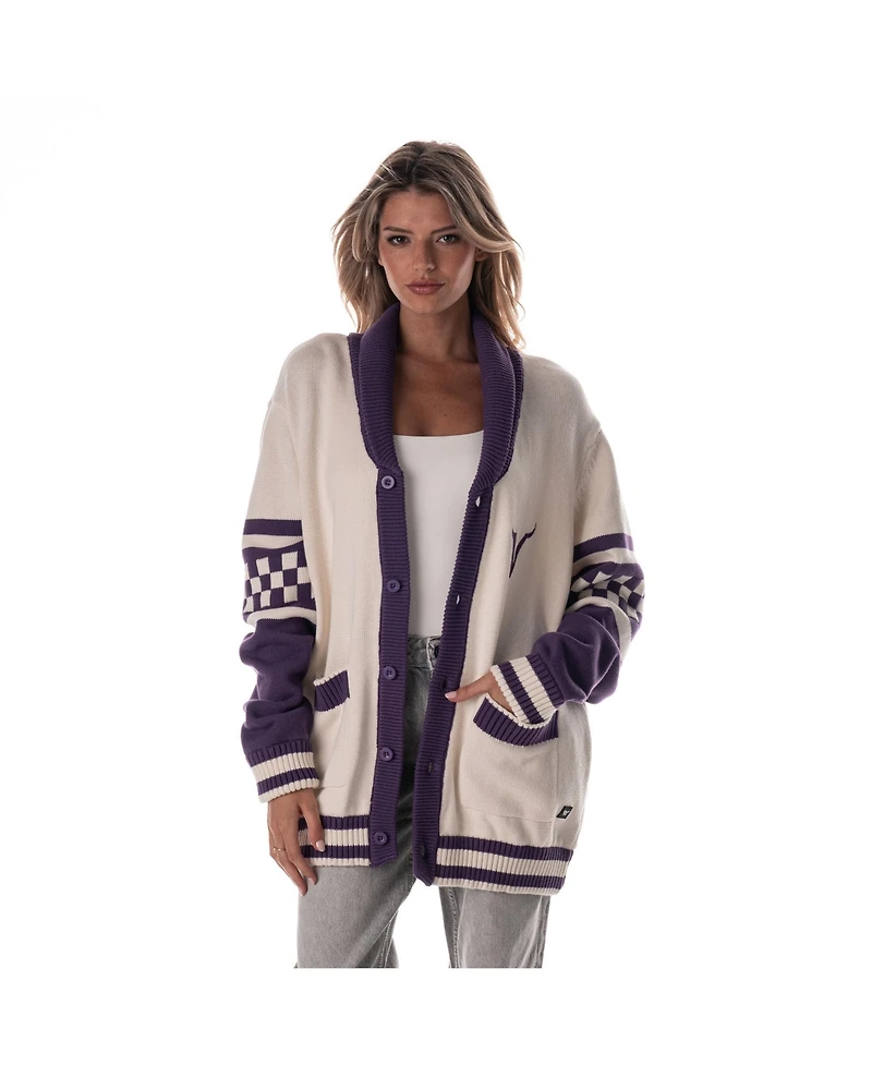 The Wild Collective Men's and Women's Cream Minnesota Vikings Jacquard Rolled Collar Button-Up Cardigan Sweater
