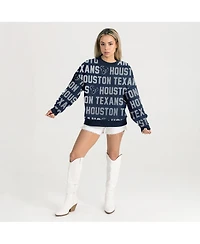 Gameday Couture Women's Navy Houston Texans Relaxed Drop Shoulder Hype Era Rhinestone Text Sweatshirt