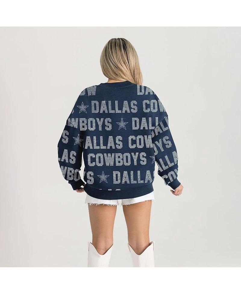 Gameday Couture Women's Navy Dallas Cowboys Relaxed Drop Shoulder Hype Era Rhinestone Text Sweatshirt
