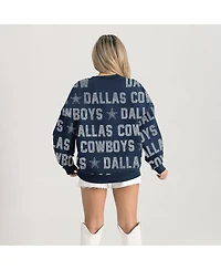 Gameday Couture Women's Navy Dallas Cowboys Relaxed Drop Shoulder Hype Era Rhinestone Text Sweatshirt