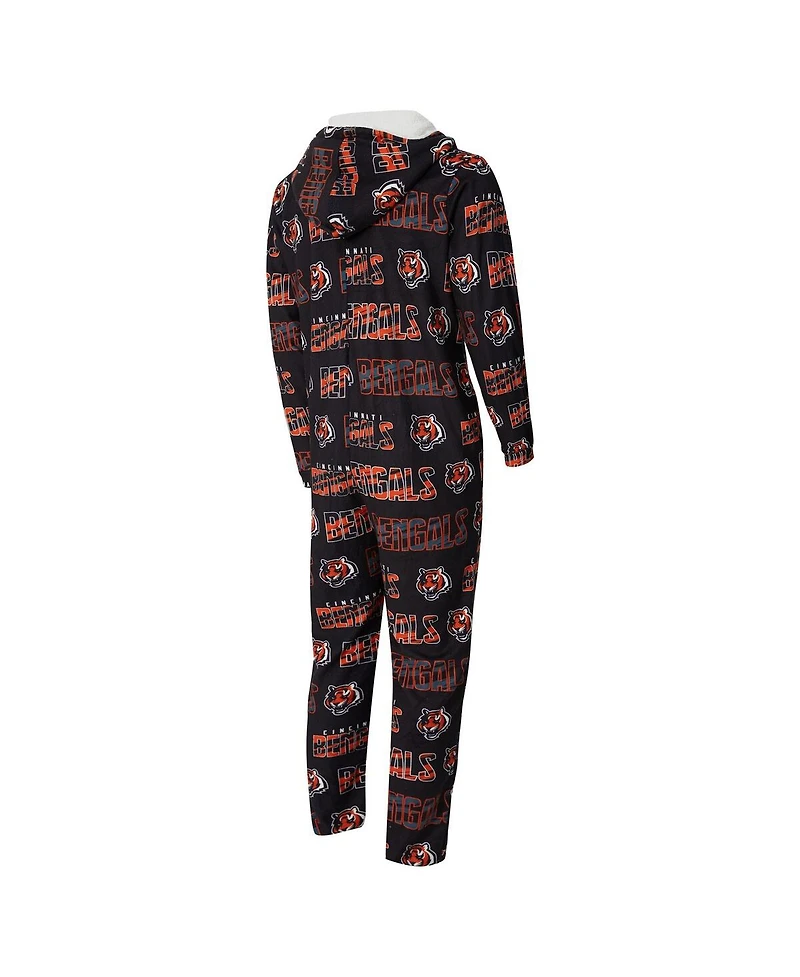 Concepts Sport Men's Black Cincinnati Bengals Shuffle All-Over-Print Microfleece Full-Zip Union Suit