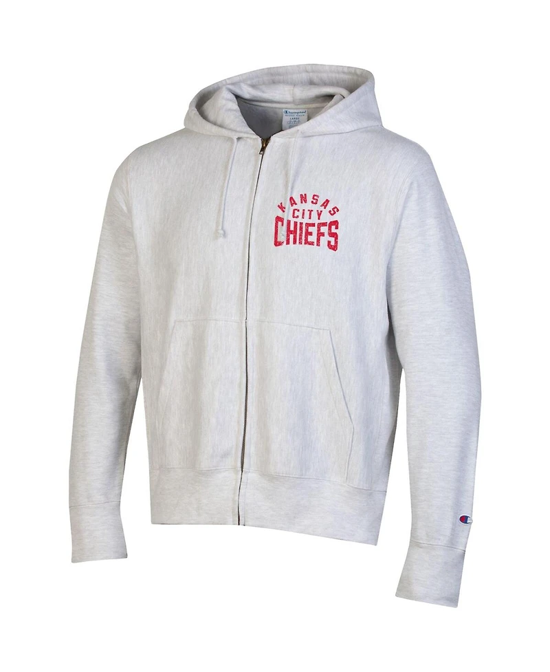 Champion Men's Heather Gray Kansas City Chiefs Reverse Weave Full-Zip Hoodie