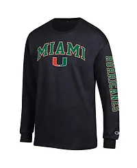 Champion Men's Black Miami Hurricanes Arch Over Logo 2-Hit Long Sleeve T-Shirt