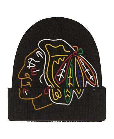 Mitchell & Ness Big Boys and Girls Black Chicago Blackhawks Neon Line Lights Cuffed Knit Hat